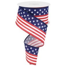 2.5 Inch Patriotic Wired Ribbon with Red, White & Blue Stars and Stripes, 100 Feet Per Spool ( Lot of 1 Spool) SALE ITEM
